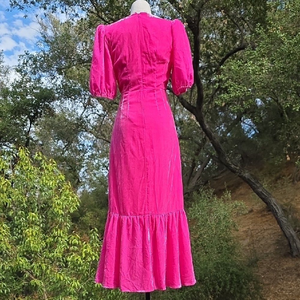 RHODE Bright Pink Puff-Sleeve Midi Dress - Picture 5 of 7